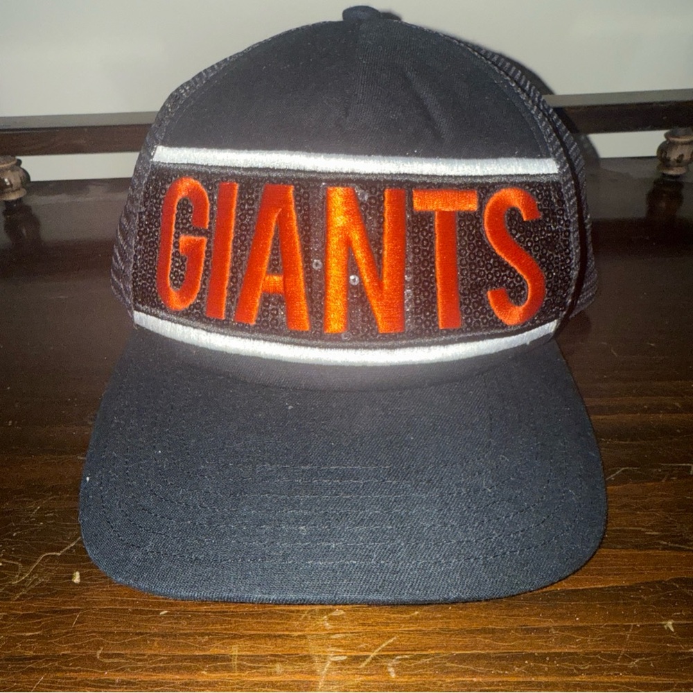 San Francisco Giants Sequin Black and Orange Trucker SnapBack Hat